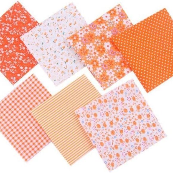 Brand New Cotton Fabric 10x10 Orange Floral Dot Bundle - Picture 1 of 9